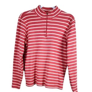 LL Bean Coral Striped Quarter Zip Top Large Cotton 12 14 Long Sleeves Outdoorsy